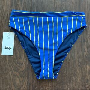 Maaji Suzy Q High Rise High Leg Reversible Bikini Bottom Blue Stripe
